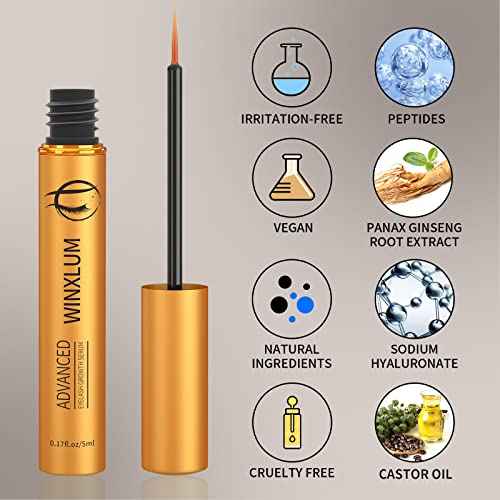 Premium Eyelash Growth Serum, Lash Growth Serum 5ML, Eyebrow Growth Serum with Peptides, Irritation-Free Eyelash Serum to Grow Lashes, Lash Boost for Fuller, Longer, Thicker, and Stronger Lashes, Gold