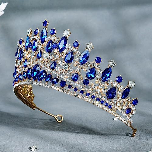 ShulaSHOP Blue Wedding Tiara for Women, Crowns for Women Rhinestone Bridal Crown Princess Tiara Headband, Costume Party Accessories for Brithday Halloween