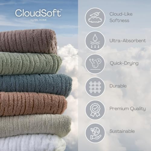 SKL Home CloudSoft Cotton Luxury Hand Towel 2pc Set for Bath/Kitchen/Bar & Gift, Gray