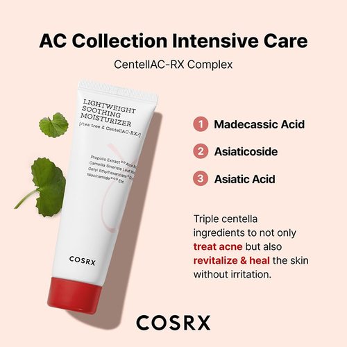 COSRX AC Collection Lightweight Soothing Moisturizer, 80ml / 2.70 fl.oz | Aloe Vera Leaves Extract 71.2% | Animal Testing Free, Paraben Free