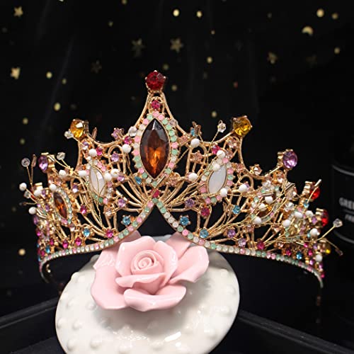 Baroque Queen Crown, Sinide Wedding Crown for Bride Rhinestone Princess Tiara for Women Gold Crown Princess Crystal Headband Tiaras for Girls,Wedding Halloween Faire Costume Birthday Hair Accessories