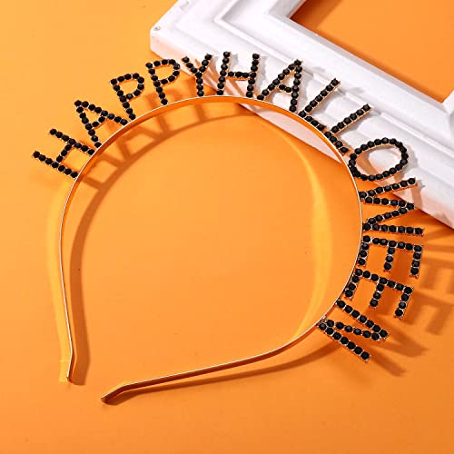 Halloween Headbands Rhinestone Letter HAPPY HALLOWEEN Hair Hoop Headpiece for Women Girls Halloween Party Costume Accessory (Black Rhinestone), 15inch