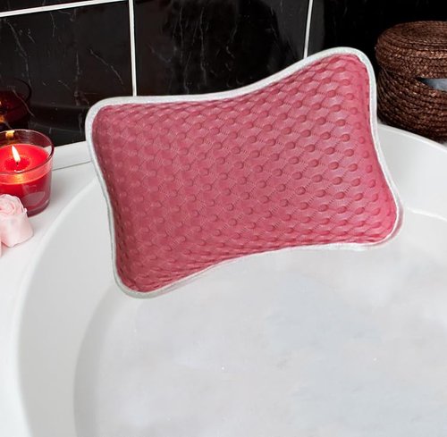 Bath Pillows for tub,Home Spa Pillows for Bathtub, Hot Tub,Head and Neck Support with 2 Strong Suction Cups,Pink