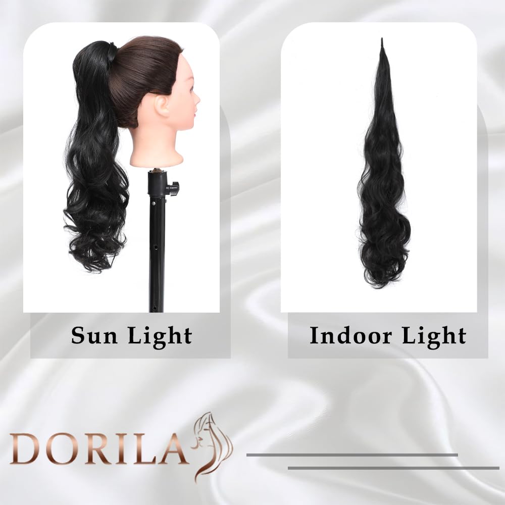 DORILA Ponytail Extension Flexible Wrap Around Ponytail Hair Extensions 32 Inch Long Curly Pony Tails Hair Extensions Wavy Hair Ponytails Hairpieces For Women Daily Use (1B(Black))