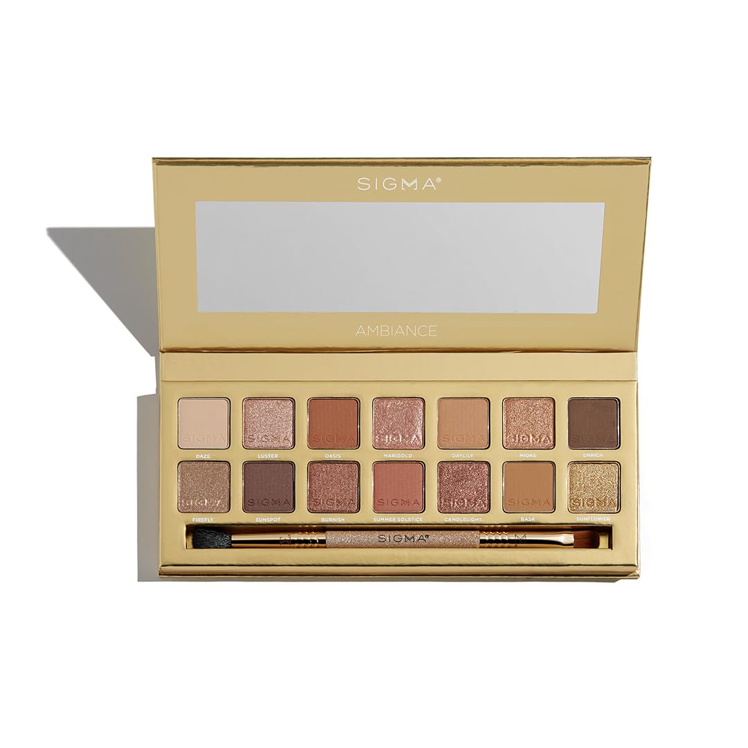 Sigma Beauty Ambiance Eyeshadow Palette - Luminous Neutral & Gold Shades | Summer Vibes, Mirror Included