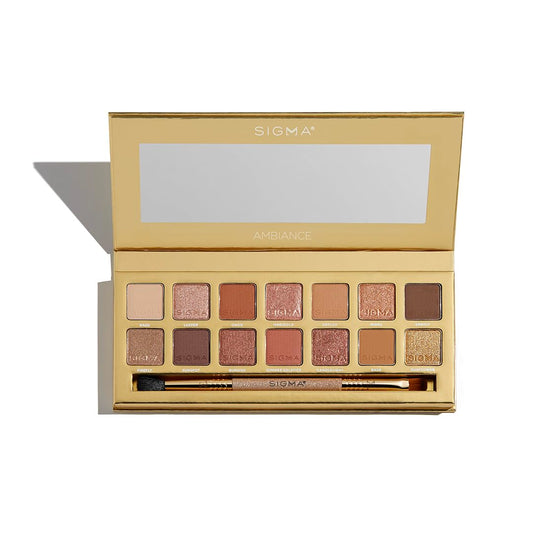 Sigma Beauty Ambiance Eyeshadow Palette - Luminous Neutral & Gold Shades | Summer Vibes, Mirror Included