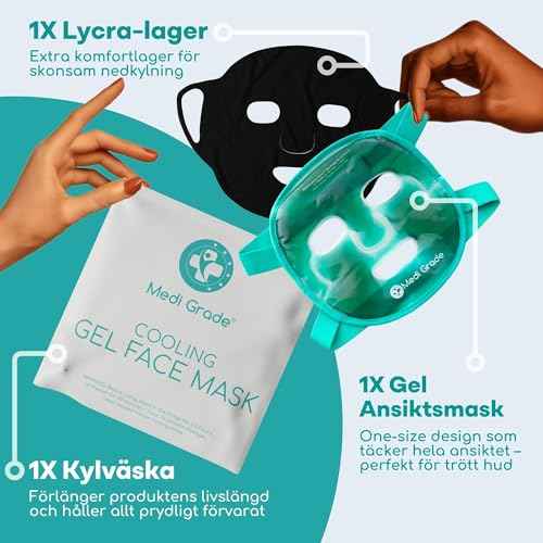 Medi Grade Cooling Gel Face Mask with 1 Lycra Fabric Mask and Storage Pouch - Soothing Gel Face Mask for Dark Circles and Puffiness - Cold Full Face Gel Mask Relaxation