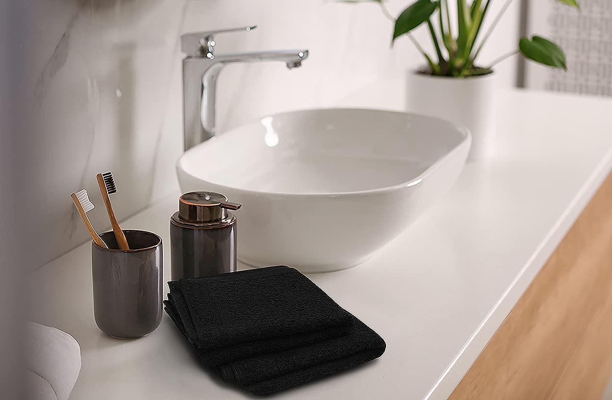 Softolle 100% Cotton Ring Spun Wash Cloths – Bulk Pack of Washcloths – 12x12 Inches – Wash Cloth for Face, Highly Absorbent, Soft and Face Towels (Black, 24 Pack)