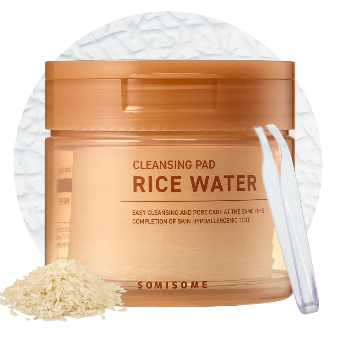Skiennix Rice Water Cleansing Pads - Exfoliating Makeup Remover & Toner with Centella Asiatica | 50 Pads