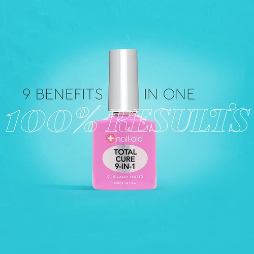 Nail-Aid Total Cure 9 in 1 Nail Treatment - Strengthen, Smooth, & Brighten Brittle Nails - Clear, 0.55 Fl Oz