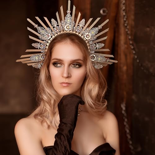 COSUCOS Gold Halo Sunburst Spike Crown - Zip Tie Greek Costume Goddess Headpiece Medusa Queen Adult Headdress Flower Piece Crown Headband Accessories