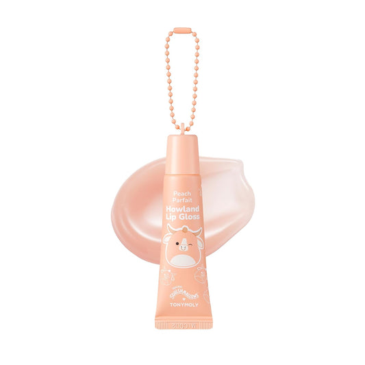 TONYMOLY Howland Keychain Lip Gloss - Hydrating Sheer Peach Tint with Jojoba Oil, 11ml