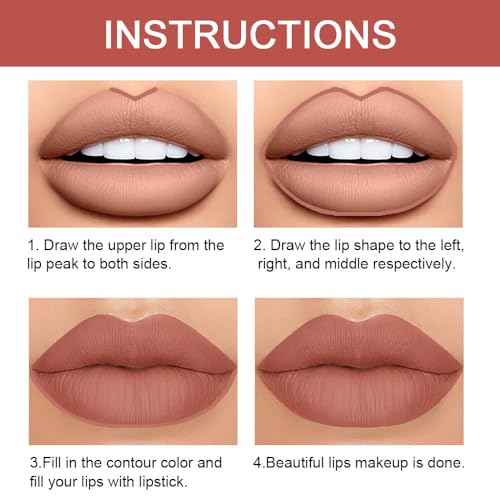 Kaely 2-in-1 Nude Brown Lip Liner & Lipstick Set Kit for Women, Matte Lips Kit with Lip Liner Lip Stains Long Lasting Waterproof 24 Hour Lipstick and Lip Liners Combo Lipliners Pencil Set 12