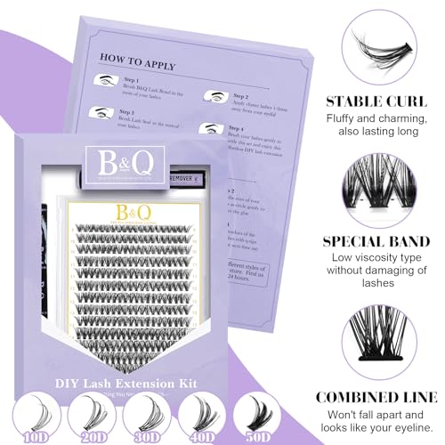 DIY Lash Extension Kit 280 PCS Individual Eyelash Extension Kit 0.07C 9-16MIX 30D 40D 50D Cluster Lashes Kit Lash Glue Remover and Applicators for Eyelash Extensions(Kit-40D-0.07C,9-16MIX)