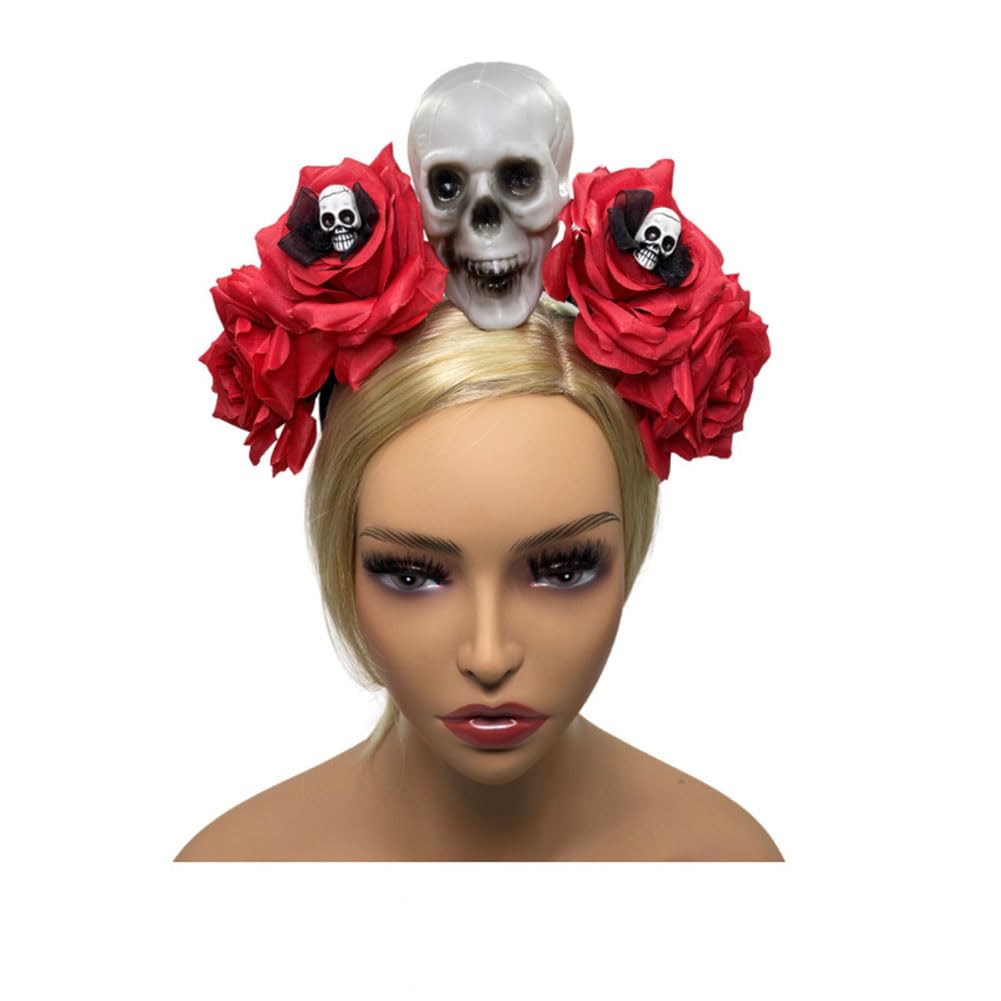 Halloween Skull Floral Crown Headband Mexican Day of the Dead Costume Gothic Rose Flower Garland Headwear Hair hoop for Women