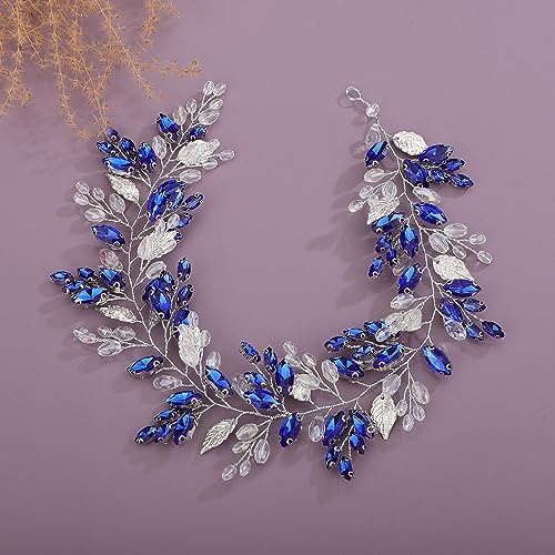 Teyglen Leaf Bride Wedding Hair Vine Bridal Crystal Headband Handmade Gold Leaf Crystal Beads Hair Piece Bohe Rhinestone Headpieces Wedding Hair Accessories for Women Girls (Gold)