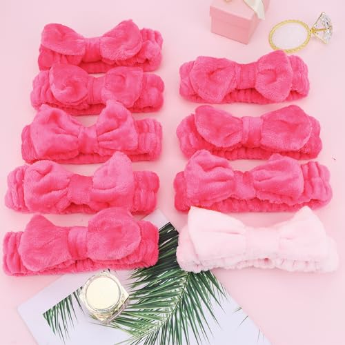 Casoty Hairband, 9 Pcs Makeup Headbands, Soft Fleece Material, One Size Fits All, For Washing Face, Yoga, Spa Party, Sleepover, Bow Headbands for Women, Girls