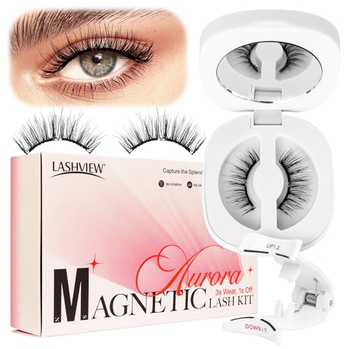 LASHVIEW Upgrade Magnetic Eyelashes with Applicator Reusable Soft Magnetic Eyelashes Natural Look No Glue Needed Magnetic Eyelashes Magnetic Lashes Kit Easy to Wear and Remove(A02)