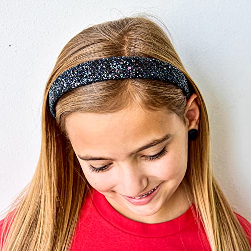 FROG SAC Glitter Headbands for Girls, Wide Black Headband, Sparkly Bling Little Girl Hair Accessories, Cute Hair Bands for Kids, Alice Fashion Head Band for Children