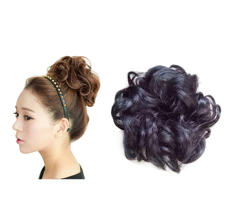 Aimeely Women's Curly Messy Chignon Hairpieces Synthetic Hair Bun Extensions Natural Black