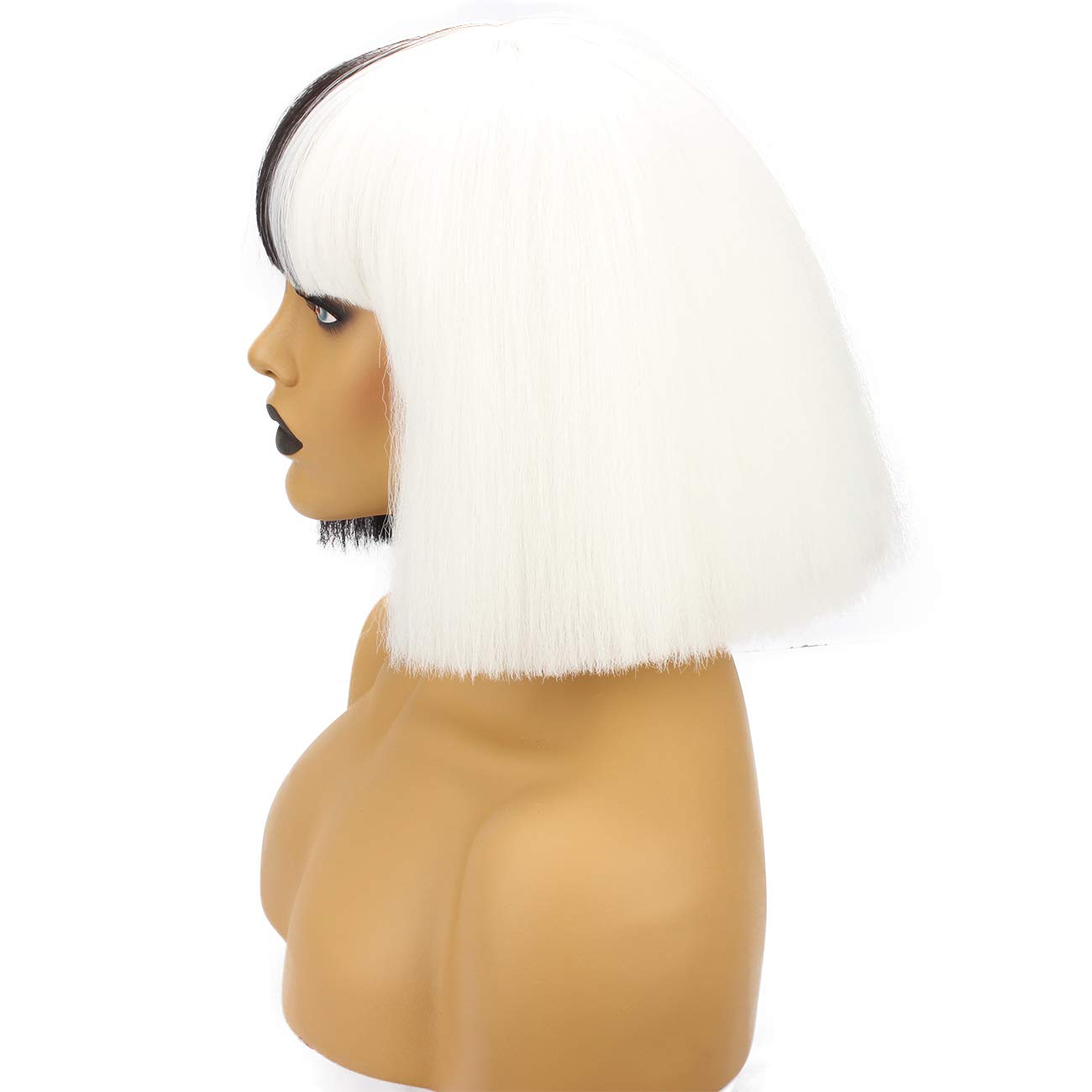 WeKen Halloween Wig Women Short Bob Kinky Straight Full Bangs Synthetic Black and White