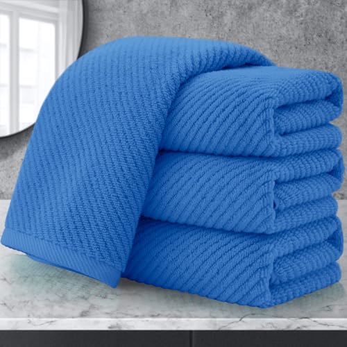 VOOVA & MOVAS Blue Hand Towels for Bathroom, 4 Pack Large 18" x 28" - 100% Cotton | Quick Dry | Thick | Soft | Lightweight, Bathroom Hand Towels, Luxury Towel Gift Set, Denim Blue