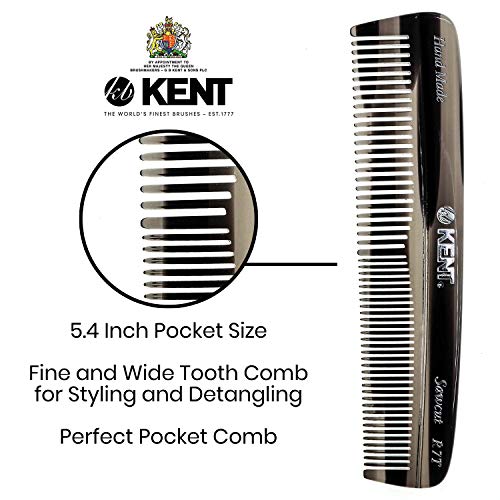 Kent R7TG Graphite Double Tooth Hair Pocket Comb, Small Fine/Wide Tooth Comb For Grooming Styling Hair, Beard and Mustache, for Men, Women and Kids. Saw Cut and Hand Polished. Handmade in England