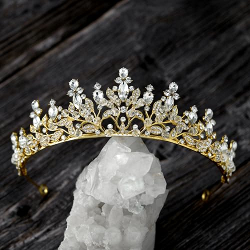 SWEET Gold Princess Tiaras for Women Girls,,Handmade Crystal Crowns and Tiaras Headband for Bride Wedding Bridal Birthday Quinceanera Pageant Party Prom ,Adult Halloween Costume Cosplay Hair