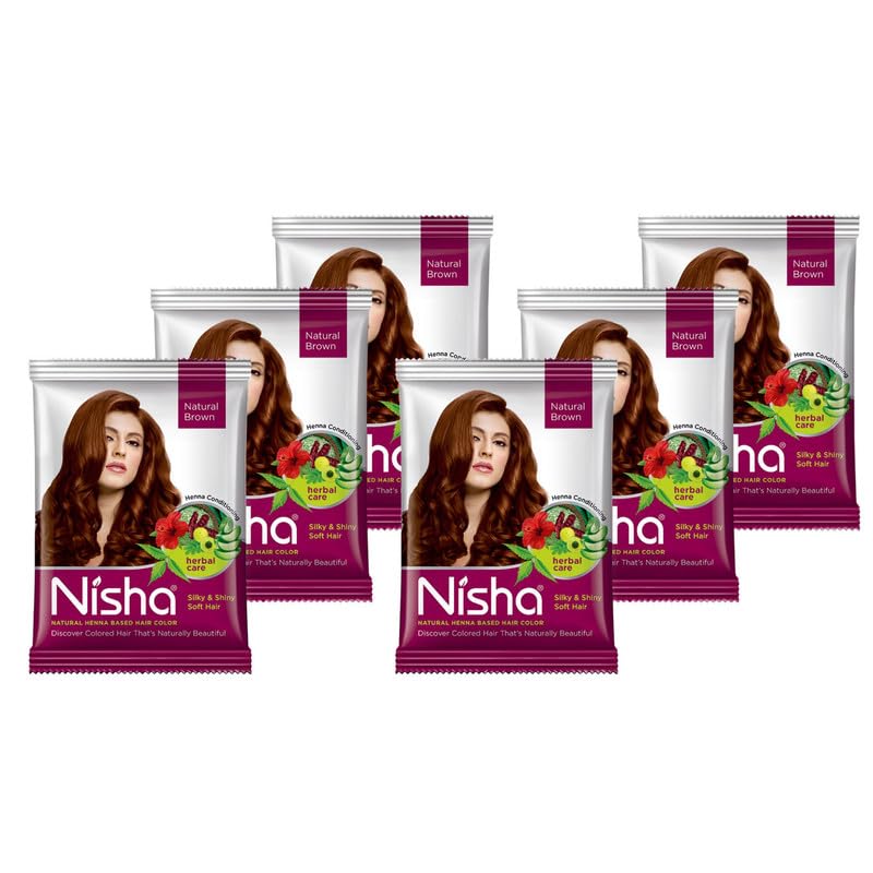 Nisha Henna Based Color Dye For Hair (1.05 Ounce (Pack of 6), Natural Brown)