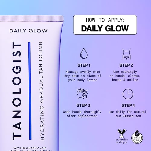 Tanologist Hydrating Daily Glow - Fair/Medium - Hydrating Gradual Tan Lotion - Natural, Sun Kissed Glow - Daily Tanning Lotion with Hyaluronic Acid & Squalane - 8.45 fl oz