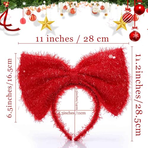 Olbye Christmas Headbands Red Bow Hairbands Xmas Hair Hoop Big Bowknot Headband Holiday Headpiece Cosplay Party Props Christmas Costume Accessories for Women Girls (A-Red)