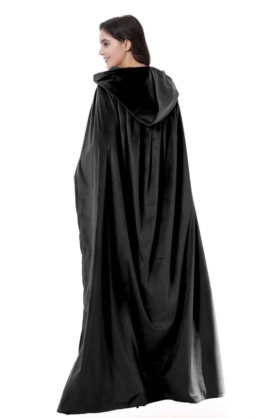 yolsun Unisex Adult Deluxe Wool-Blend Hooded Cloak Dutch Velvet Cape for Halloween Cosplay Costumes(Black,59'')