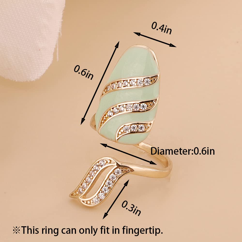 Rumtock Knuckle Nail Ring Mint Nail Protecting Ring with CZ Crystal for Women Girls Finger Tip Manicure Jewelry