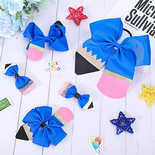 Whaline 5Pcs Back to School Yellow Pencil Hair Bow Clips Ponytail Holder Jumbo Ribbon Grosgrain Hairgrips Cheer Hair Bows Tie for First Day of School Girl Student Cheerleader Hair Accessories