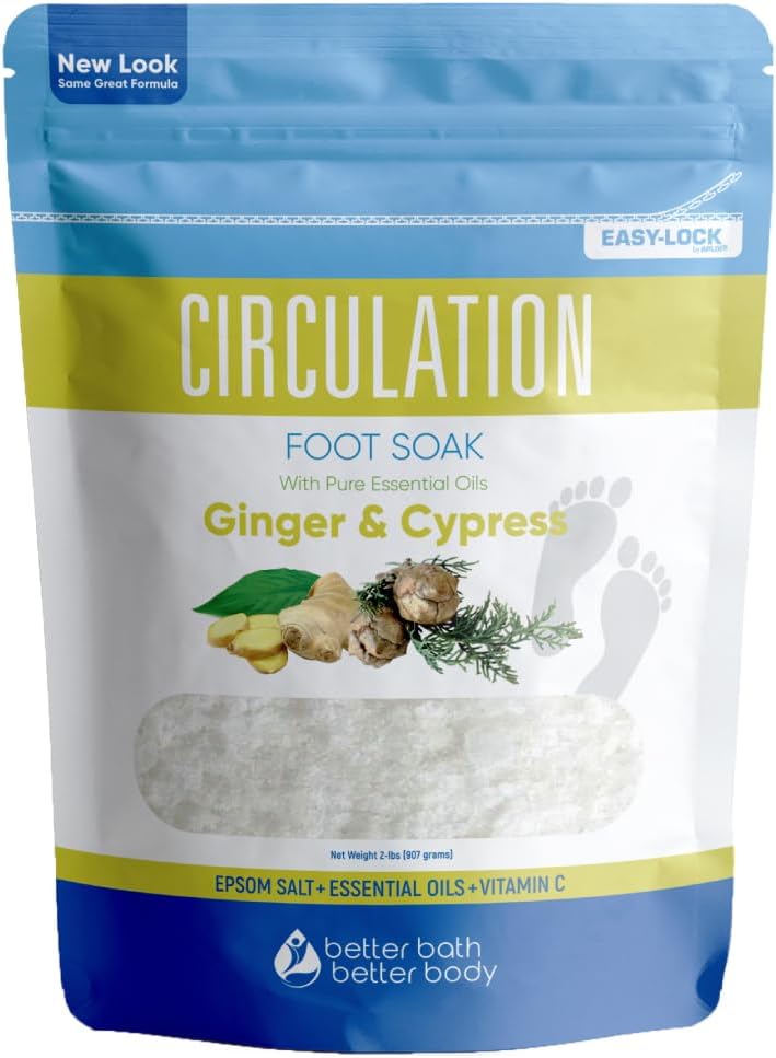 Skiennix Epsom Salt Foot Soak - 32 Ounces with Ginger & Cypress Essential Oils | Vitamin C Infused, BPA-Free Pouch