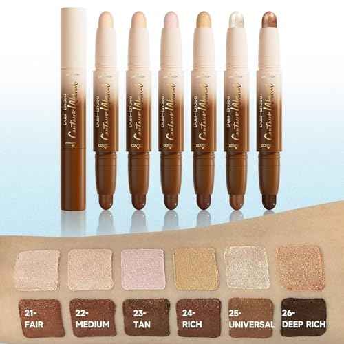 Dual-Ended 2-in-1 Cream Contour & Highlighter Stick Makeup For Face & Body ? Waterproof, Long-Lasting, Suitable for All Skin Tones, 04#Nude Brown + Nude