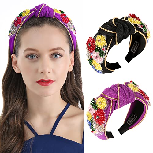 QIANXUAN Rhinestone Crystal Headband For Women Handmade Jewelry Girls Hair Accessories Diamond Fashion Headbands Girl Handmade Beaded Glitter Flower Hairbands