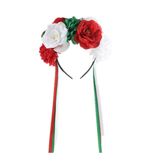 Floral Fall Day of the Dead Flower Crown Festival Headband Rose Mexican Floral Headpiece HC-23 (A-Red Green White)