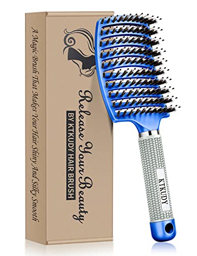 KTKUDY Detangling Brush Boar Bristles Hair Brush Make Hair Shiny & Healthier Curved and Vented Detangler Brush for Women Men Kids Wet & Dry Hair (Black)