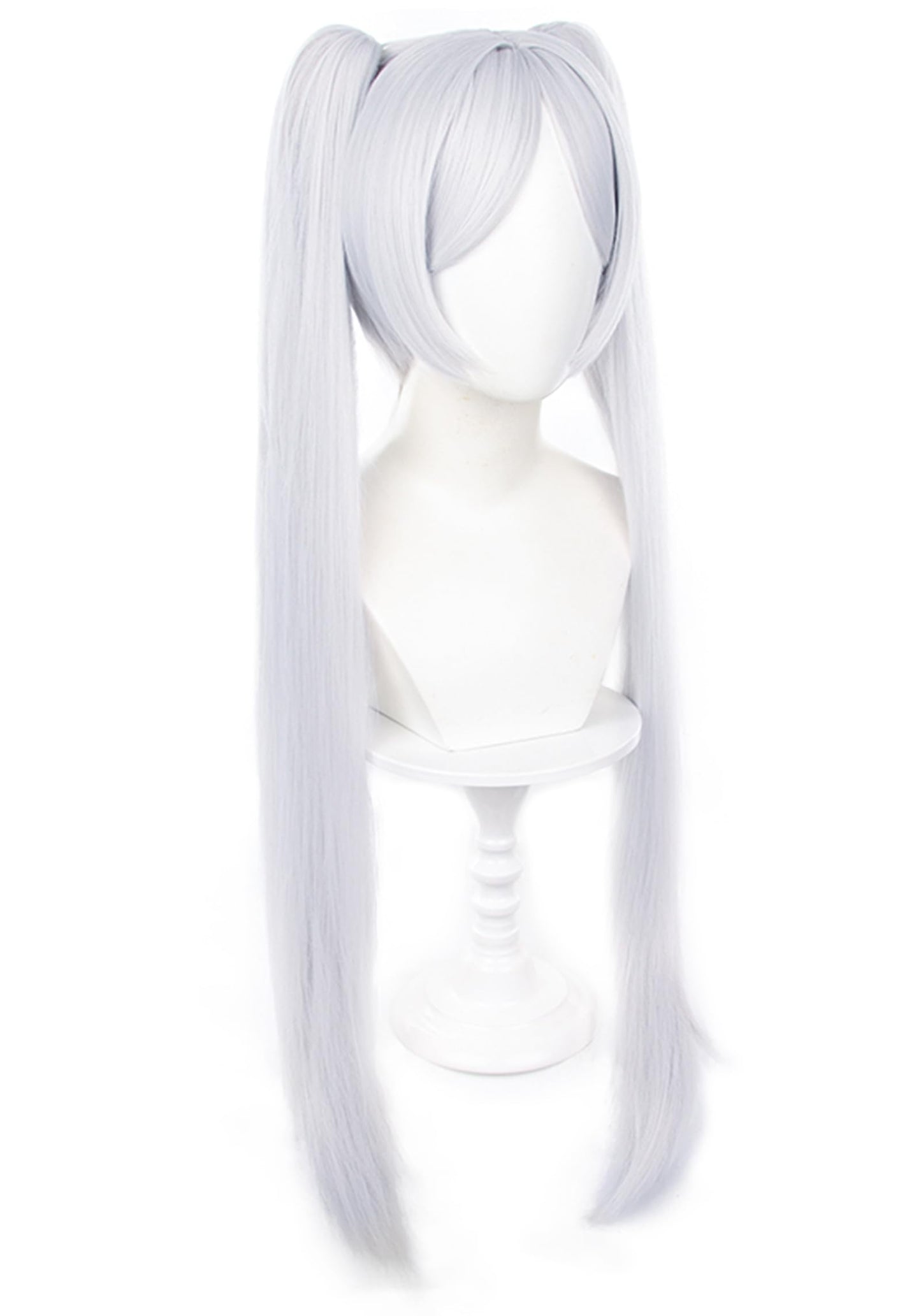 C-ZOFEK Cosplay Wig with Elf Ears Long Silver Wig Ponytails with Bangs for Halloween Costume Party (Silver)