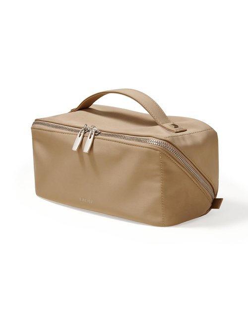 EACHY Travel Makeup Bag, Satin Portable Compartment Toiletry Bags for Traveling Women, Large Capacity Cosmetic Bag with Handle & Compartments