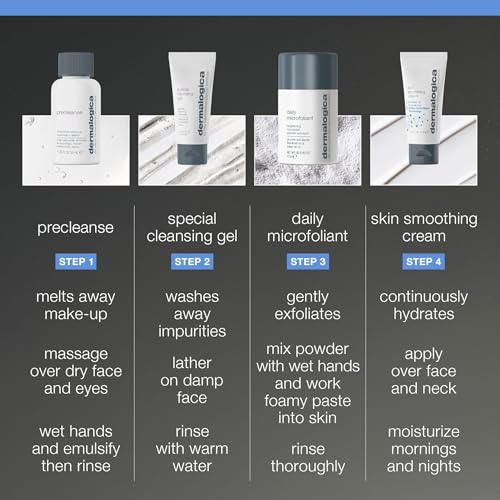 Dermalogica Discover Healthy Skin Kit - Includes: Precleanse, Face Wash, Face Exfoliator, & Moisturizer - Wash Away Impurities To Reveal Glowing Skin
