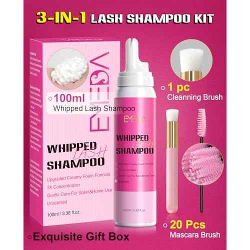 EMEDA Whipped Lash Shampoo Kit, Deep Cleanser Foam, 100ml Lash Cleaning Kit with Brush, Cleanser for Extension & Cluster & Strips Eyelash, Salon & Home Use Supplies (Unscented)