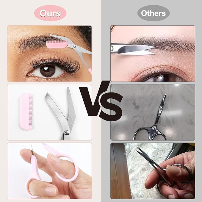 Upgraded Eyebrow Trimmer Scissors with Comb, 2 in 1 Eyebrow Trimmer Scissor,Curved Eye Brow Razor, Non-Slip Stainless Steel Eyebrow Scissor Trimmer, Beauty Gift for Men Women (Pink+Purple+Black)