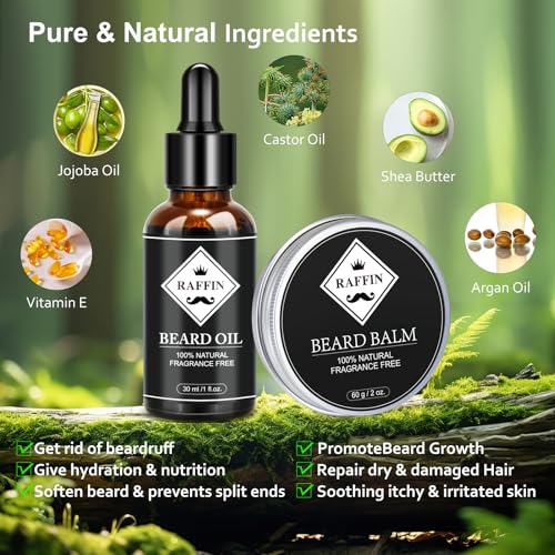 RAFFIN Beard Kit for Men, Birthday for Men's Care w/Oil,Balm, Brush, Comb - Christmas Stocking Stuffers for Men,Gifts for Him/Husband/Boyfriend/Daddy/Dad