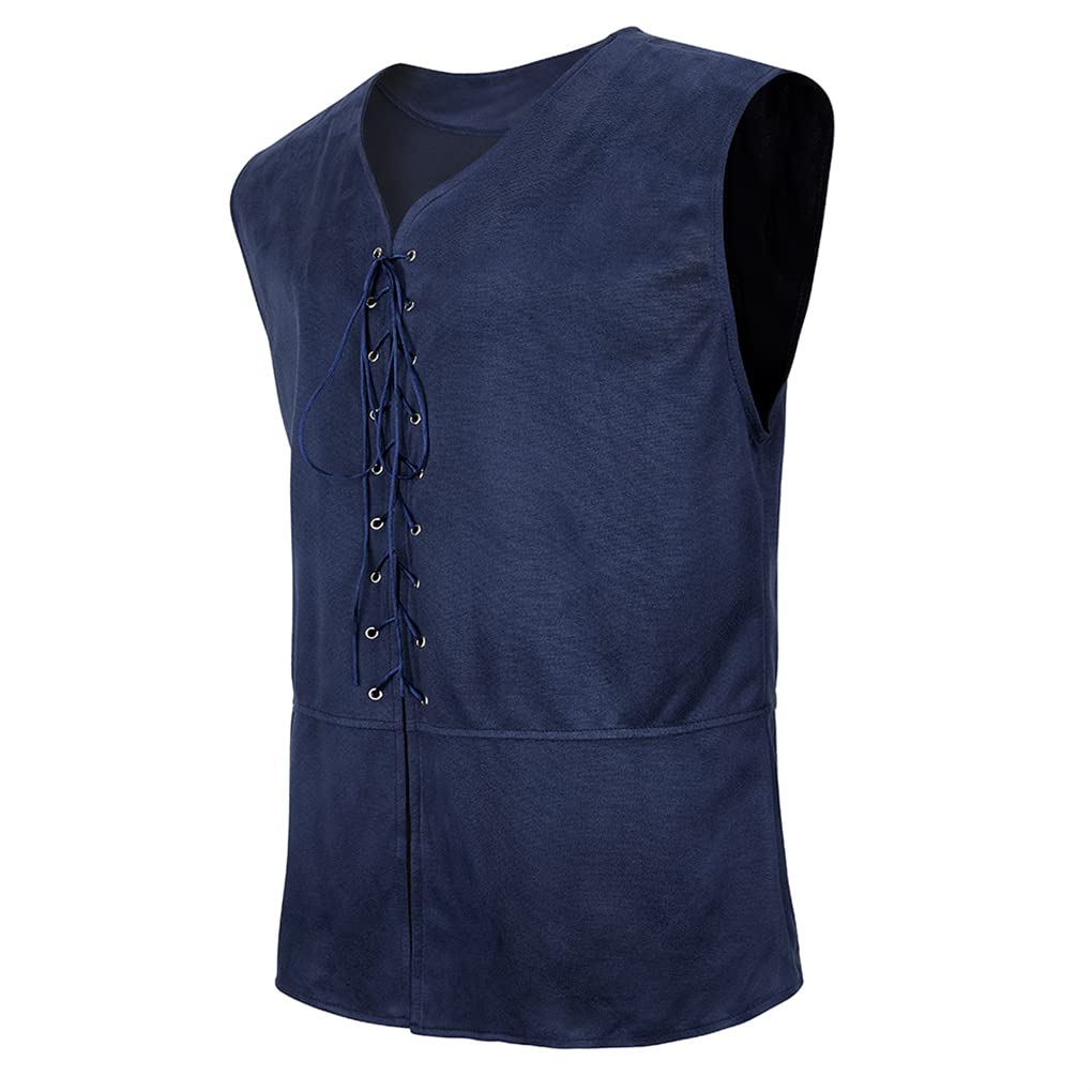 Lehauya Men's Pirate Vest Renaissance Vest Costume Pirate Costumes Medieval Steampunk Gothic Waistcoat Navy Small