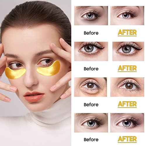 Adofect Collagen Powder Eye Mask 30 Pairs Gold Under Eye Gel Pads, Hyaluronic Acid Under Eye Mask Gel Patches for Puffy Eye Reducing Dark Circles, Eye Bags, Wrinkle, Refresh Your Eyes, Gold