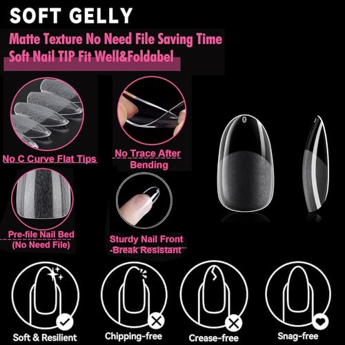 UNA GELLA Almond Oval Fake Nails Pre-shape 504pcs Oval Gel Nail Tips Round Oval Almond Press on Nails for Full Cover Acrylic Round Oval Full Nails False Nails 12 Sizes False Soft Gel Tips