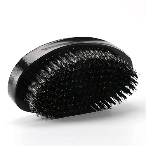 Terrilee Palm Wave Brush - 360 Curved Beech & Medium Hard Boar Bristles for Black Men's Wave Hairstyling (Black with box)