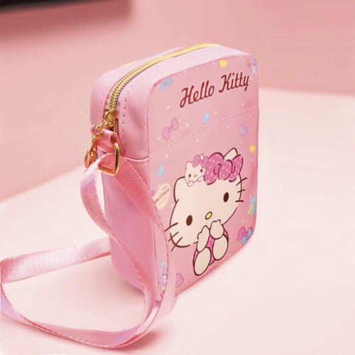 cute cartoon-themed mini crossbody bag, also a shoulder bag, features a cartoon pattern design (Kitty)